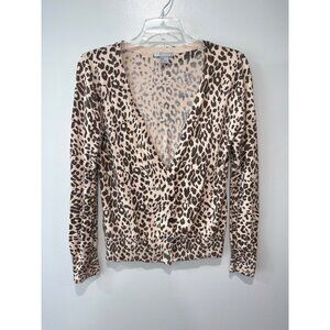 H&M Womens Leopard Print V-Neck‎ Cardigan Size M 50% Cotton & 50% Modal